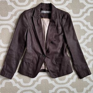 Zara Dark Brown Leather Blazer Jacket